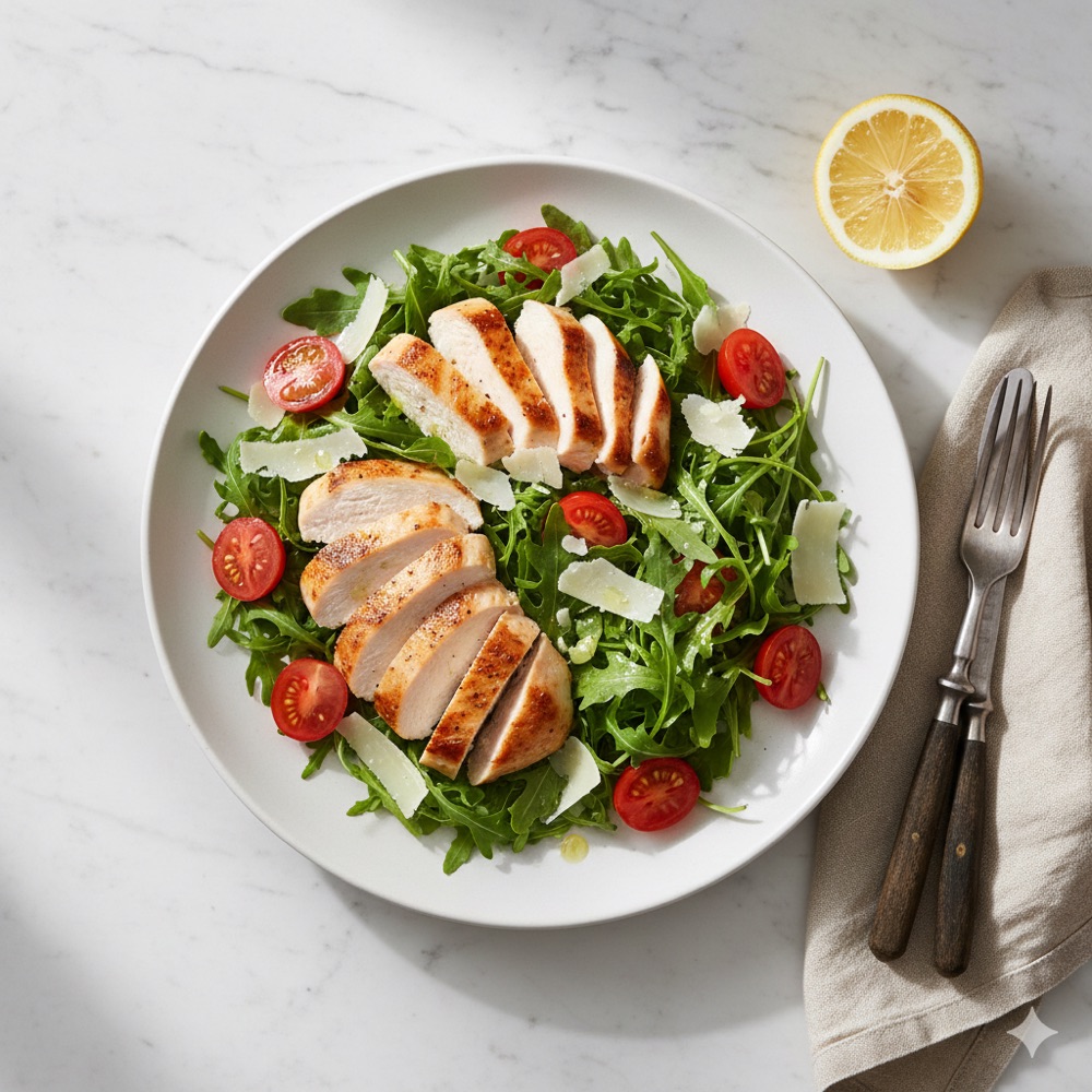 Insalata di pollo, rucola e parmigiano